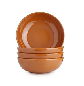 ชามเซรามิกเคลือบคาราเมลอุ่นๆ รูปทรงกว้างลึก เงางาม ทนทาน ปลอดภัยสำหรับอาหาร เหมาะสำหรับสลัดและพาสต้า - Product Image 3