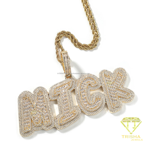 MICK <b>Name</b> Pendant Necklace Gold Tone Moissanite Paved Custom Letter Jewelry Iced Out Hip Hop <b>Chain</b> Necklace For Women - Product Image 3