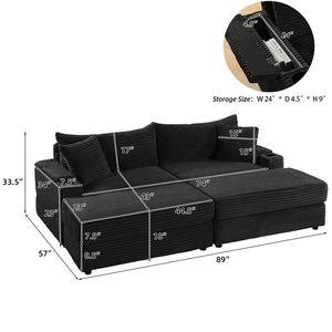 Divano Chaise Longue Profondo con 2 Cuscini Decorativi e Pouf per Soggiorno, Arredamento Confortevole - Product Image 4