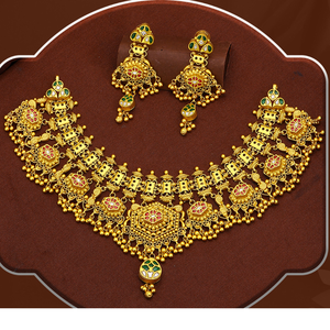 Conjunto de collar y pendientes de oro antiguo tradicional, hecho a mano, diseño de joyería nupcial india, estilo templo, conjunto de oro pesado. - Product Image 1