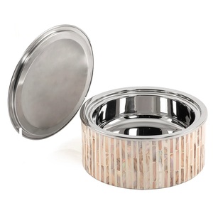 Mother of Pearl Inlay Stainless Steel Casserole with Dome Lid Premium Hotpot Server for Hotels Party <b>Dining</b> <b>Table</b> Serving Pots - Product Image 4
