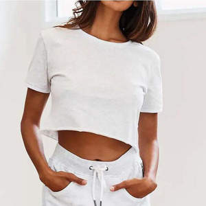 Women's Cropped tank <b>top</b> Solid Color O-Neck Short Sleeve Casual Breathable Knitted <b>crop</b> <b>Top</b> for women in cheep price - Product Image 5