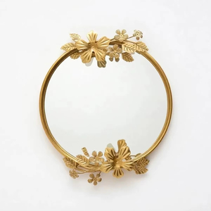 Decorative Flower Accent Gold Wall Mirror F\Suitable For Hallway And Lobby Creates Eye Catching Wall Statement From India - Product Image 1