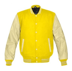 Personalized Adults Artificial <b>Leather</b> Sleeves Yellow <b>Real</b> Wool Body Letterman College Music Class Breathable <b>Jacket</b> - Product Image 1