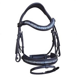Bridon en cuir noir avec ornements en cristal, collier de tête confortable et rênes, taille ajustable, fournisseur équestre - Product Image 1