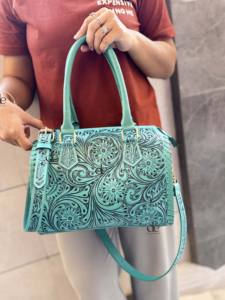 Bolso de Mano de Cuero Tallado a Mano 2026, Estilo Bohemio Gitano, Hecho a Mano, Color Azul, Elegante, Multiusos - Product Image 5