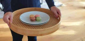 Plateau de service rond en bois |   Plateau décoratif en bois pour le thé, le café, les collations, le petit-déjeuner, la table à manger, la cuisine, la décoration de la maison - Product Image 5
