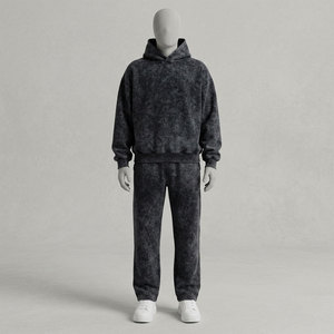 Conjunto Unisex de Sudadera con Capucha y Pantalones de Felpa Teñida, Color Sólido, Corte Holgado, para Todas las Temporadas - Product Image 4