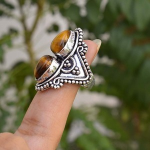 Bague en pierre œil de tigre naturelle, faite à la main, en argent 925, bijou en pierre précieuse pour elle - Product Image 3