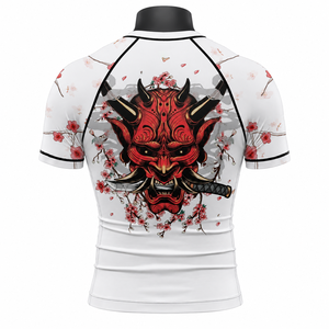 Haut d'entraînement personnalisé pour homme, blanc, à compression, à manches courtes, séchage rapide, imprimé floral, pour le judo - Product Image 2