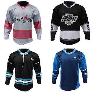 Maillot de hockey sur glace personnalisé sublimé pour homme, col en V, manches longues, polyester anti-humidité, uniforme d'équipe adulte, coupe classique - Product Image 3