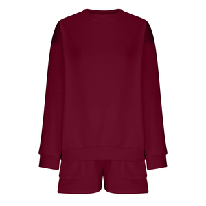 Nuevo Conjunto de Sudadera y Pantalones Cortos de Dos Piezas para Mujer, 100% Algodón, Sólido, Ecológico, Transpirable, Personalizable, Cómodo - Product Image 4