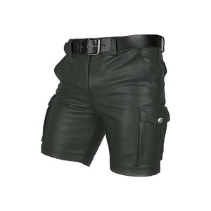 Shorts en cuir de luxe pour hommes, fermeture éclair, couleur unie, écologiques, coupe-vent, respirants, en cuir de vachette souple, coupe confortable, décontractés - Product Image 5