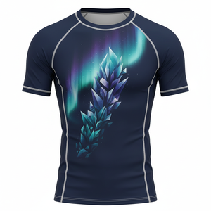 T-shirt de compression à manches courtes premium, sublimé, respirant, tissu durable, coutures renforcées, pour MMA, BJJ, surf et entraînement. - Product Image 1