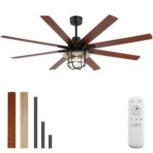 Ventilatore da soffitto moderno da 66 pollici con 8 pale e motore DC a 6 velocità, luce e telecomando reversibile, simile a W882P212626 - Product Image 3