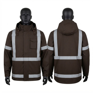 Premium Polyester Oxford Men Leather Jacket 300 Grams <b>Brown</b> Hooded Utility Coat Reflective <b>Tape</b> Panels Custom Workwear - Product Image 1