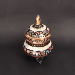 Jarra de Cobre Hecha a Mano de Lujo con Tapa, Decorativa con Patrón Floral Artístico, Organizador de Almacenamiento para Cocina - Product Image 1