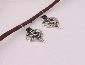Vintage Black Onyx Gold Plated 925 Sterling <b>Silver</b> <b>Drop</b> <b>Earrings</b> Women Wedding Jewelry - Product Image 5