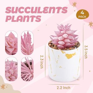 Set di 4 Piante Succulente Artificiali Rosa, Decorazioni per Casa e Accessori per Scrivania Ufficio per Donne - Product Image 2