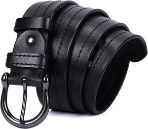 Nuevo Cinturón Casual de Cuero Vacuno Negro Marrón con Hebilla de Aleación de Cierre Automático, Duradero e Impermeable, Estilo Sencillo para Hombre - Product Image 2
