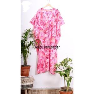 Bohemian Floral Block Print Eco-Friendly Cotton Washable Maxi Dress Women Handmade Long Flowy Summer <b>Indian</b> <b>Kaftan</b> Gown Natural - Product Image 1