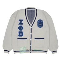 Suéter Zeta Tau Alpha Fraternity Phi Delta Beta Capítulos Logotipo personalizado Lana suave Prendas de punto Jacquard Cardigan para unisex