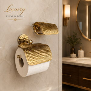 Porte-papier toilette en laiton martelé de qualité supérieure avec couvercle, support mural de luxe pour rouleau de papier, accessoire élégant pour salle de bain - Product Image 4