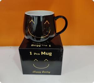 แก้วกาแฟเซรามิคลายการ์ตูนสีดำ แก้วหน้ายิ้ม ใช้กับไมโครเวฟได้ ใช้กับเครื่องล้างจานได้ ของขวัญ แก้วน้ำ - Product Image 5