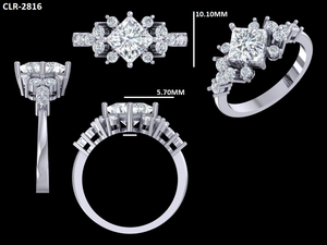 2.65 Ct Princess Cut Moissanite Cluster Vintage Style Engagement Ring, <b>Diamond</b> Wedding <b>Jewelry</b>, Solid 14k White Gold Ring - Product Image 6