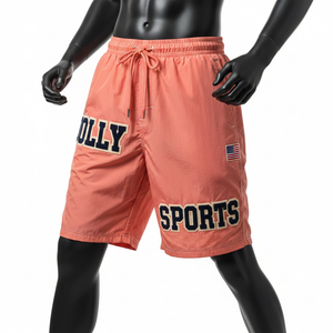 Premium 210 GSM Nylon Spandex Women <b>Shorts</b> Coral Peach Soft Breathable Quick Dry Custom Chenille <b>Patch</b> Logo - Product Image 6