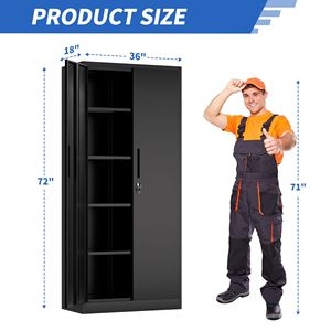 72" <b>Tall</b> <b>Metal</b> Garage Storage <b>Cabinet</b> Black Locking Tool <b>Cabinet</b> with 4 Shelves - Product Image 2