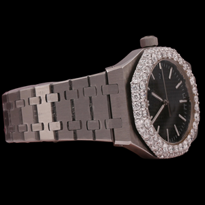 Atractiva Correa de Acero Inoxidable Personalizada, Solo Bisel, Diamante Moissanita con Esfera Negra, Hermosa Joyería para Hombre - Product Image 4