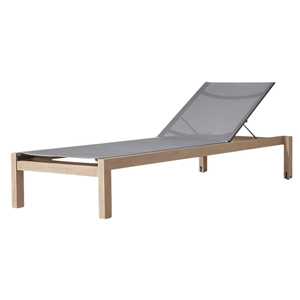 Chaise longue d'extérieur minimaliste en teck avec dossier réglable et tissu en toile, transat moderne pour piscine et jardin, profil bas - Product Image 1
