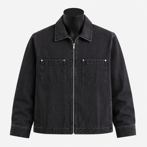 Veste de travail en jean noir sur mesure pour hommes, veste en jean zippée en coton, fabricant OEM ODM, marque privée - Product Image 1