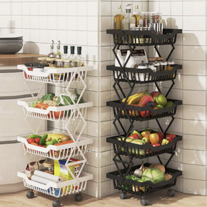 Five Tier Metal <b>Storage</b> <b>Rack</b> With Wheels For <b>Kitchen</b> Food Organization Durable Powder Coated Steel Standing Organizer - Product Image 4