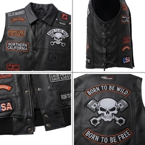 Chaleco de Motociclista para Hombre, de Cuero Genuino, Talla Grande, Bordado a Máquina - Product Image 4