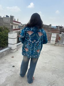 Velvet Woven Finished Sujani Art Embroidered Floral Pattern Open Front Reversible Thick Winter Jacket - Product Image 3