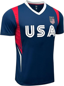 Camiseta de Fútbol de EE. UU. para Hombre, Manga Corta, Estampado Sublimado, Malla Transpirable, Ajuste Atlético, Diseño a Rayas Blanco, Rojo y Azul, Cuello Redondo - Product Image 3