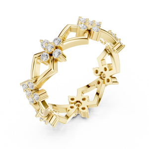 Anillo Floral Geométrico de Oro Amarillo de Lujo para Mujer, Banda Abierta Elegante con Piedra Brillante, Joyería de Moda, Regalo - Product Image 3