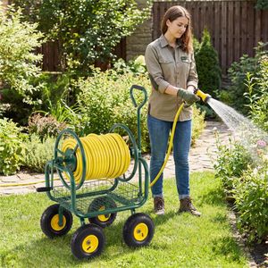 Carrello Avvolgitubo da Giardino Rinforzato da 15m con Ruote Pneumatiche da 25cm, Raccordi in Ottone di Grande Capacità, Cesto Portaoggetti da 30m G - Product Image 2
