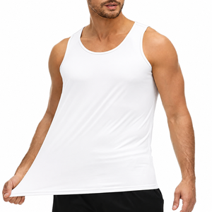 <b>Men's</b> <b>White</b> Solid Color O-Neck Knitted Tank Top Lightweight Stretchy Workout Gym <b>Vest</b> Breathable Regular Fit - Product Image 1