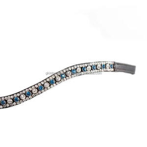 Nouveauté, bande de front de cheval en cuir anglais noir vague de cristal fin turquoise et clair personnalisé en plein cob oversize - Product Image 5