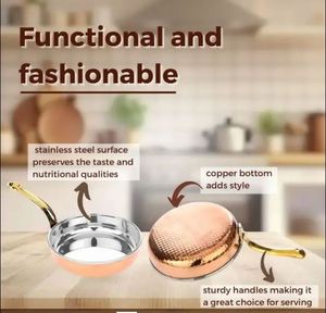 Copper Hammered Sauce <b>Fry</b> <b>Pan</b> with Brass Handle Metal Serveware Tableware Hotel Restaurant Copper Hammered Sauce <b>Fry</b> <b>Pan</b> with - Product Image 2