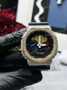 Reloj analógico de lujo para hombre, caja plateada con esfera redonda, caja de moissanita, correa de caucho negra, reloj de pulsera unisex - Product Image 1
