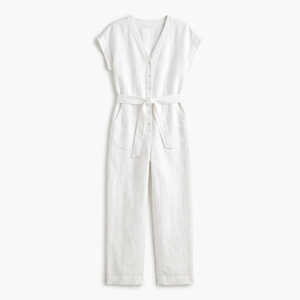 Mono de lino de cintura alta para mujer, de verano, liso, de pierna ancha, informal, OEM ODM, venta al por mayor, fábrica, marca privada | MOQ bajo - Product Image 1
