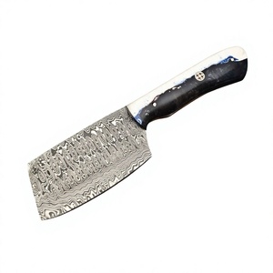 Cuchillo de chef de acero de Damasco, hoja recta, forjado a mano, con mango blanco y negro - Product Image 2