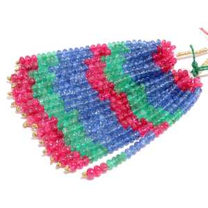 Wholesale Natural Precious Stones Combo Strand 4mm Smooth Rondelle Sapphire Colombian Emerald & <b>Red</b> Spinel Loose <b>Beads</b> - Product Image 3