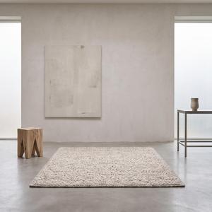 Tapis d'intérieur tendance en laine beige crème tissée à la main, antidérapant, à poils moyens, couleur unie, avec support en toile de coton, pour un intérieur moderne - Product Image 2