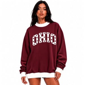 Sudadera de cuello simulado rosa para mujer con hombros caídos, ribete blanco y estampado de letras, estilo casual para el día a día, ropa suave. - Product Image 2
