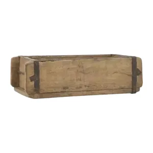 Jardinière vintage en bois avec bande de fer intégrée, plateau de rangement rustique pour la décoration de la ferme, du jardin, de l'entrée ou de la maison - Product Image 1